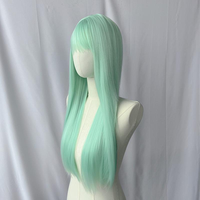Mint Green Straight Bang Long Straight Synthetic Wig Fashion High Quality Chemical Fiber Wig Headgear Women's Wig