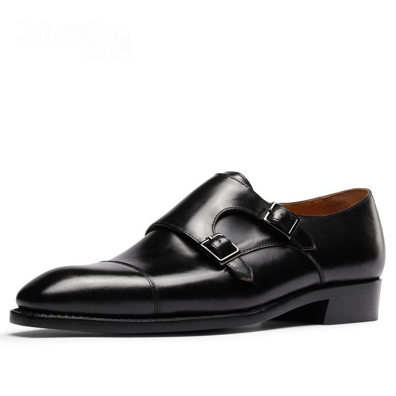 Fashion Men's Fashion Leather Shoes Real Handmade Monk Shoes Men Goodyear Blake Craft Men's Cow Leather Shoe Double Buckles Monk Shoes