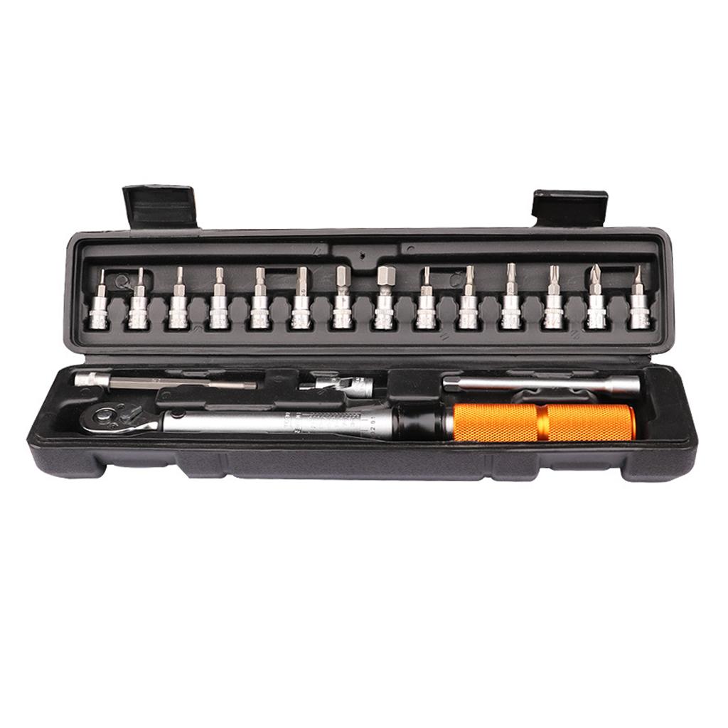 19 Pcs/set 1/4 Bicycle Torque Wrench 1-25NM Bicycle Torque Tool for Bicycle Maintenance Kit for Road, Mountain Bikes