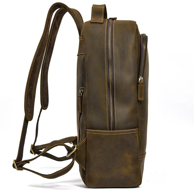 Retro First-Layer Cowhide Men'S Backpack Crazy Horse Leather Large-Capacity Backpack Leisure Student Schoolbag Genuine Leather Travel Bag