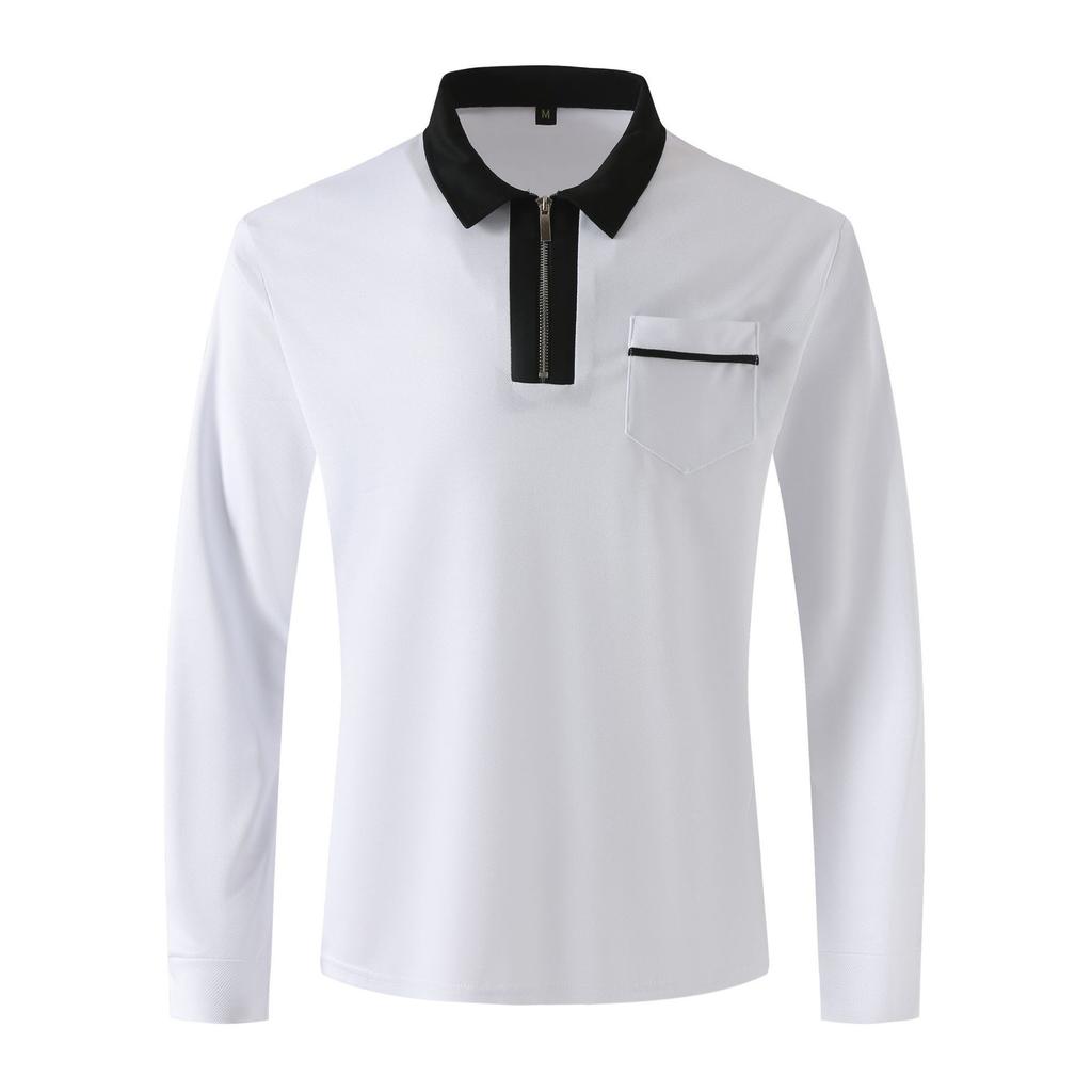 Neues Herren Herbst Langarm Revers Mode Schlank Tasche Herren Spleiß T-Shirt Polo Oberteile