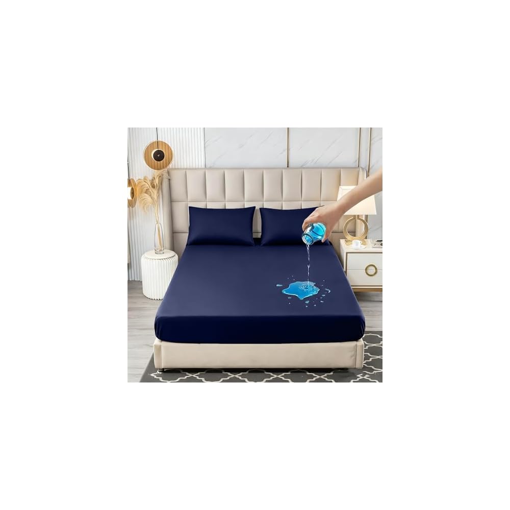 CLEKOD Fitted Sheet, Waterproof, Queen Size, Five-Sided Waterproof, High-Density Fabric, Mattress