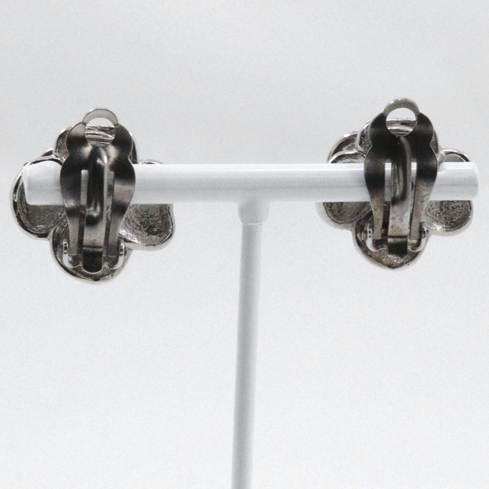 Chanel Camellia COCO Mark Earring Silver Metallic 15.5g Women Used