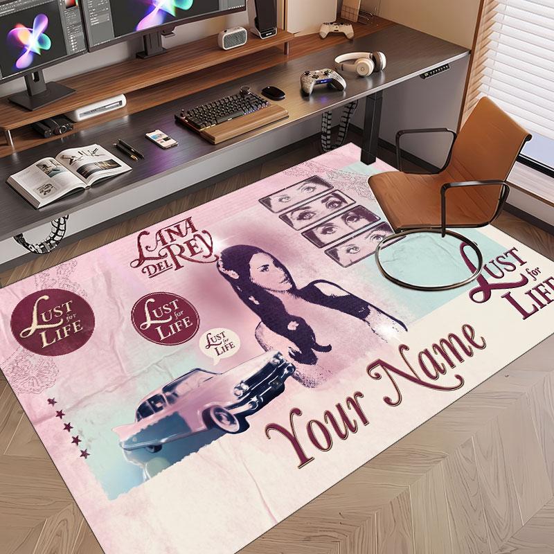 Custom Name Crystal Velvet Rug,Lana Del Rey Comfortable Anti Slip Floor Mat For Room Decoration