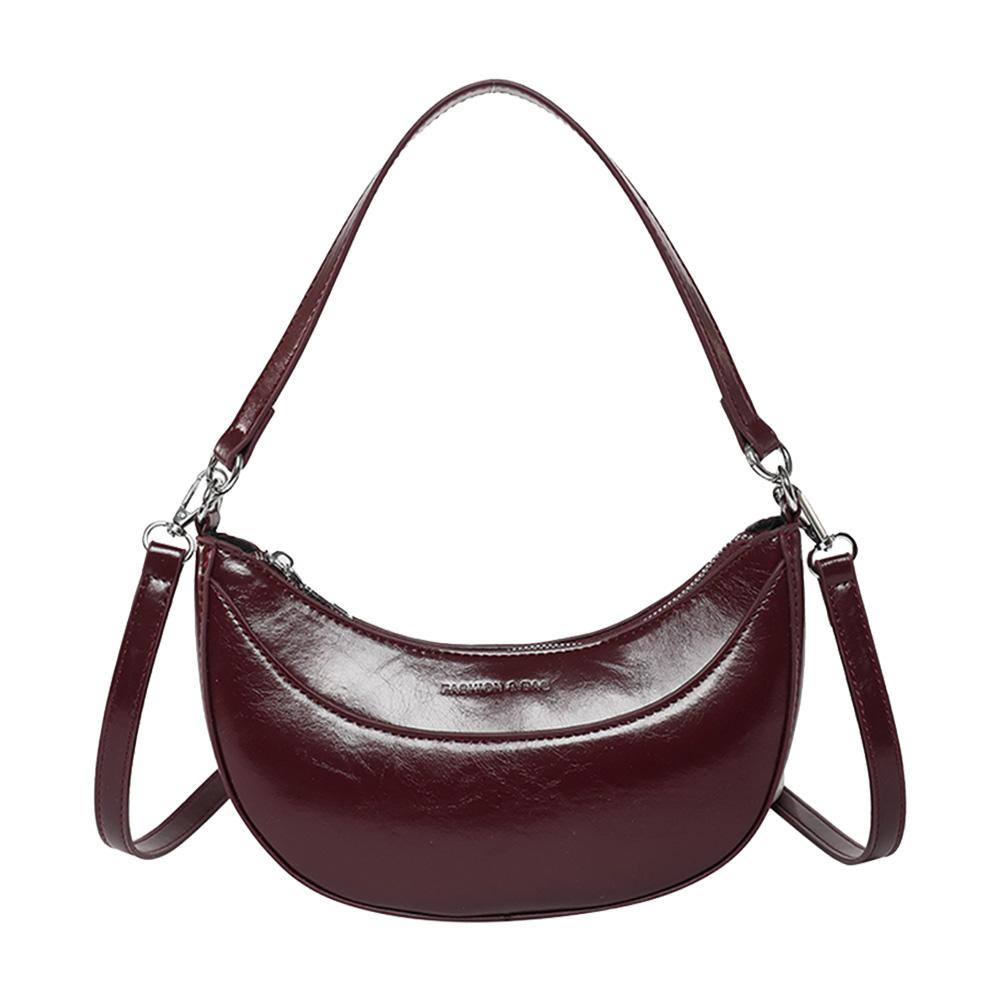 Women PU Simple Carrying Bag Large Capacity Trendy Tote Handbag Zipper Closure Crescent Hobo Bag Adjustable Strap Shoulder Purse