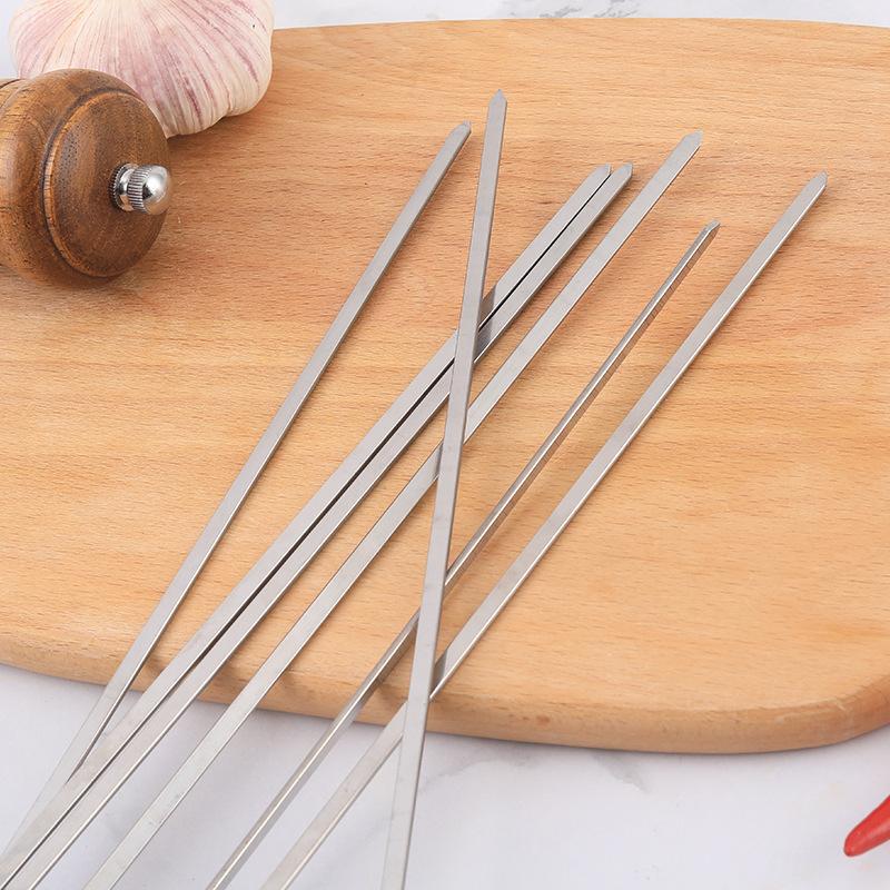 Stainless Steel Barbecue Skewers Household Round Flat Lamb Skewers Barbecue Skewers Outdoor Barbecue Tools