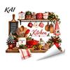 Christmas Party Scene Decoration Kitchen Wall Sticker, Self Adhesive PVC Decal, Festive Utensils Easy Apply Holiday Art Seasonal Holly Gingerbread Man