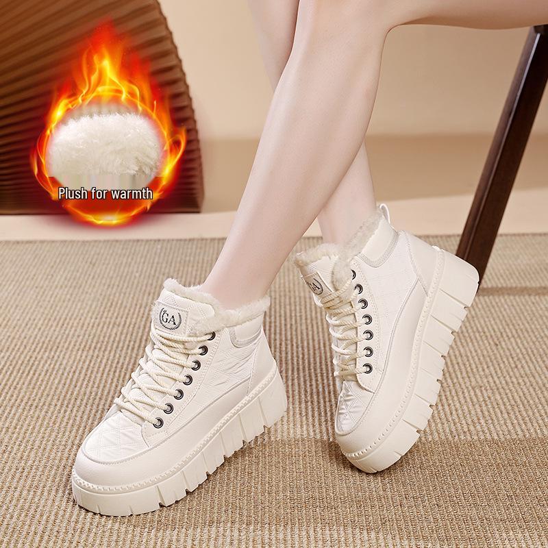 Зимние женские ботинки в корейском стиле 2024 года с флисовой подкладкой - Теплые утепленные ботильоны из хлопка XM-SH328 37 2254₽