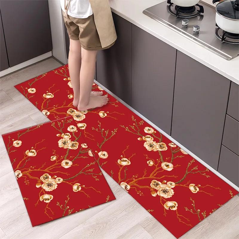 Simple Flower Kitchen Mat Bedroom Bedside Mat Entrance Door Mats Kitchen Mats for Floor Absorbant Waterproof Bathroom Carpet