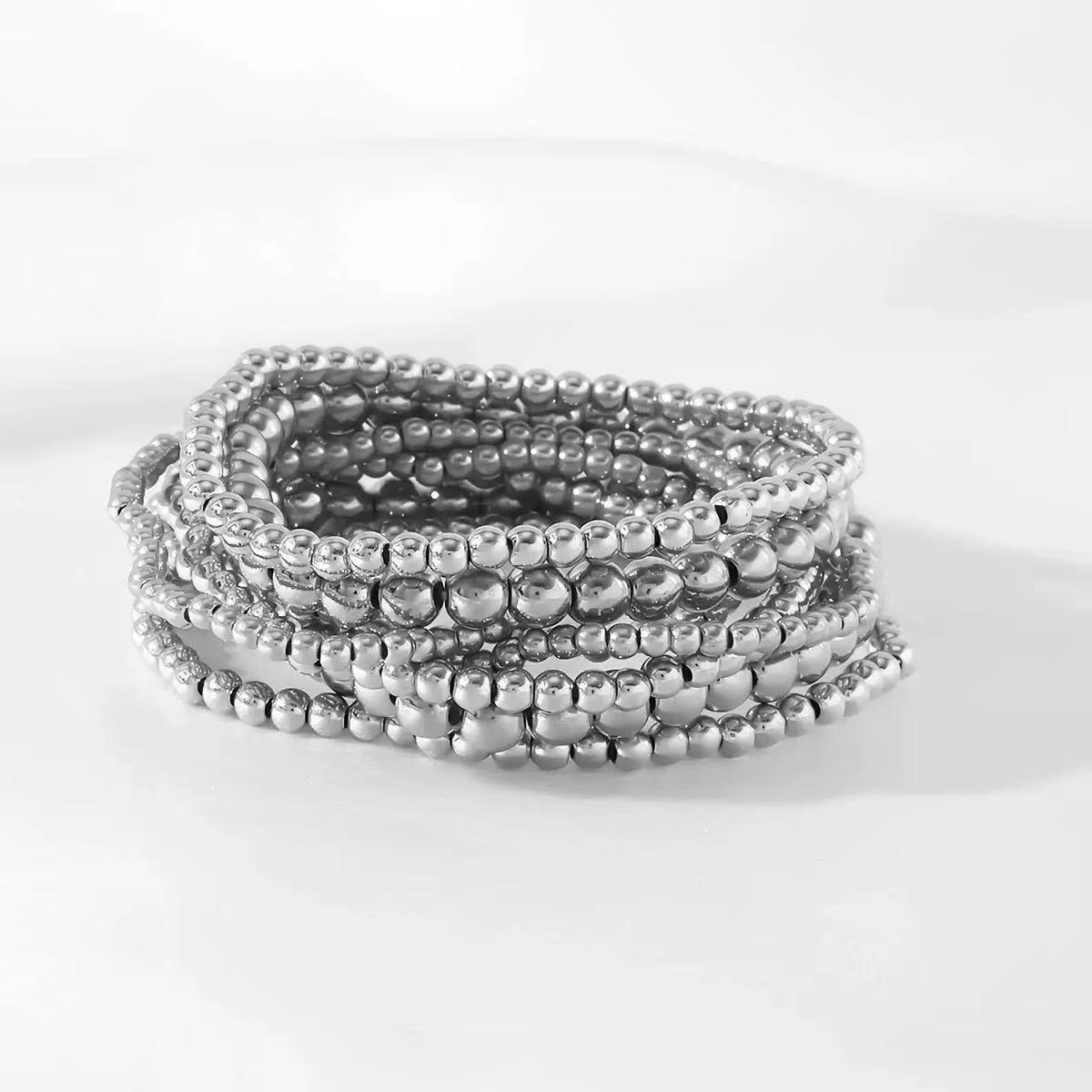 

Набор из 6 браслетов из бусин: Простой геометрический стиль с круглыми бусинами ручной работы