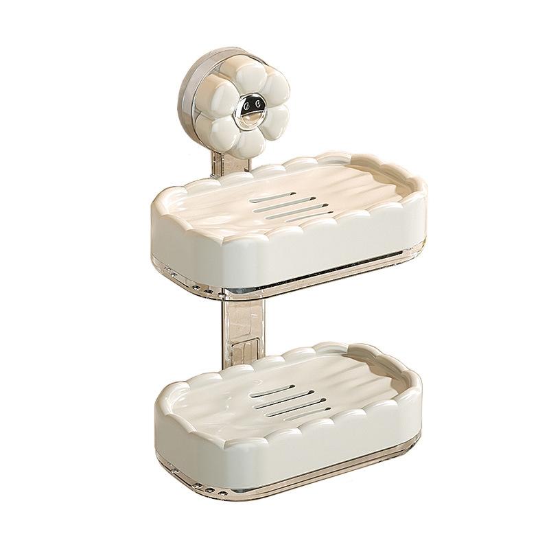 Suction Cup Soap Box, Wall-mounted Soap Box, Shelf, No Need for Drilling, Home Bathroom, Draining, Double-layer Bathroom Storage