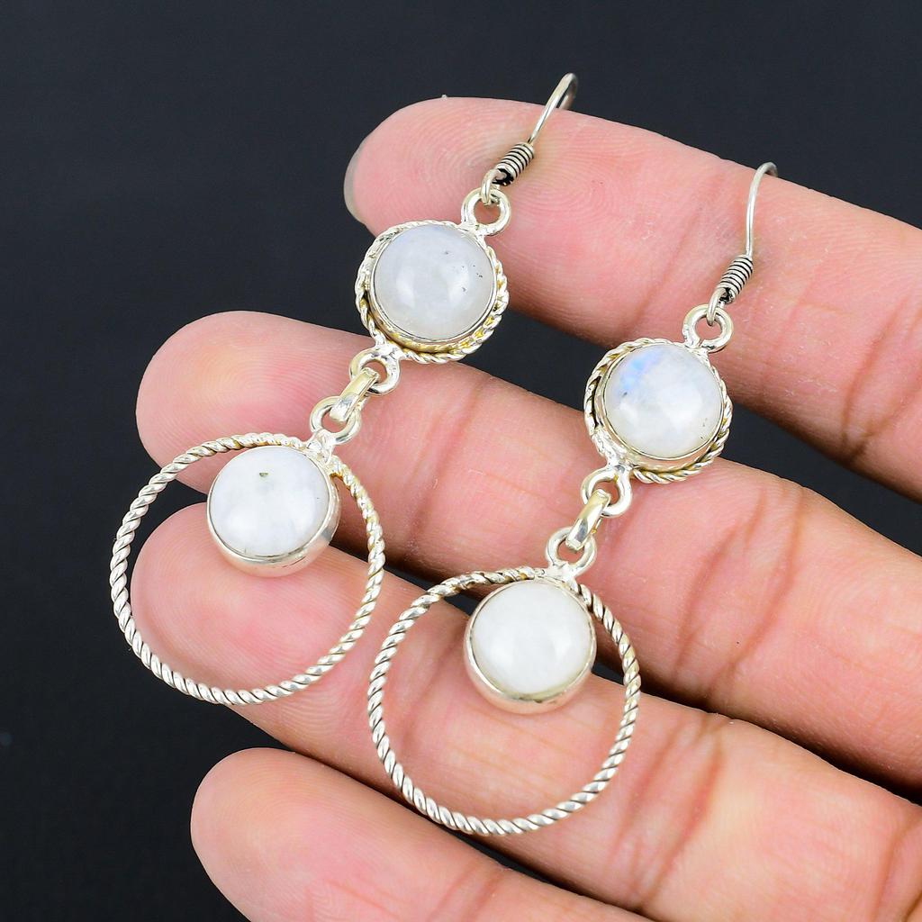 Natural Rainbow Moonstone Gemstone Drop/Dangle Earrings 925 Silver For Girls