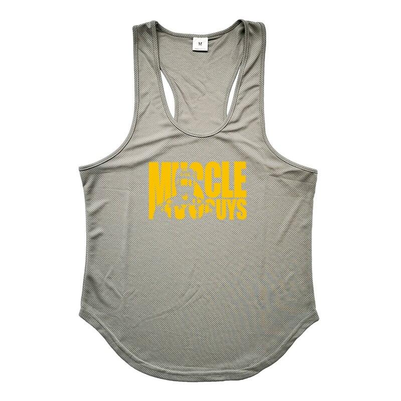 Muscleguys Herren Sommer Fitness Ärmellose Weste Mesh Quick Dry Sportswear Training Unterhemd Print T-Shirt Gym Bodybuilding Kleidung