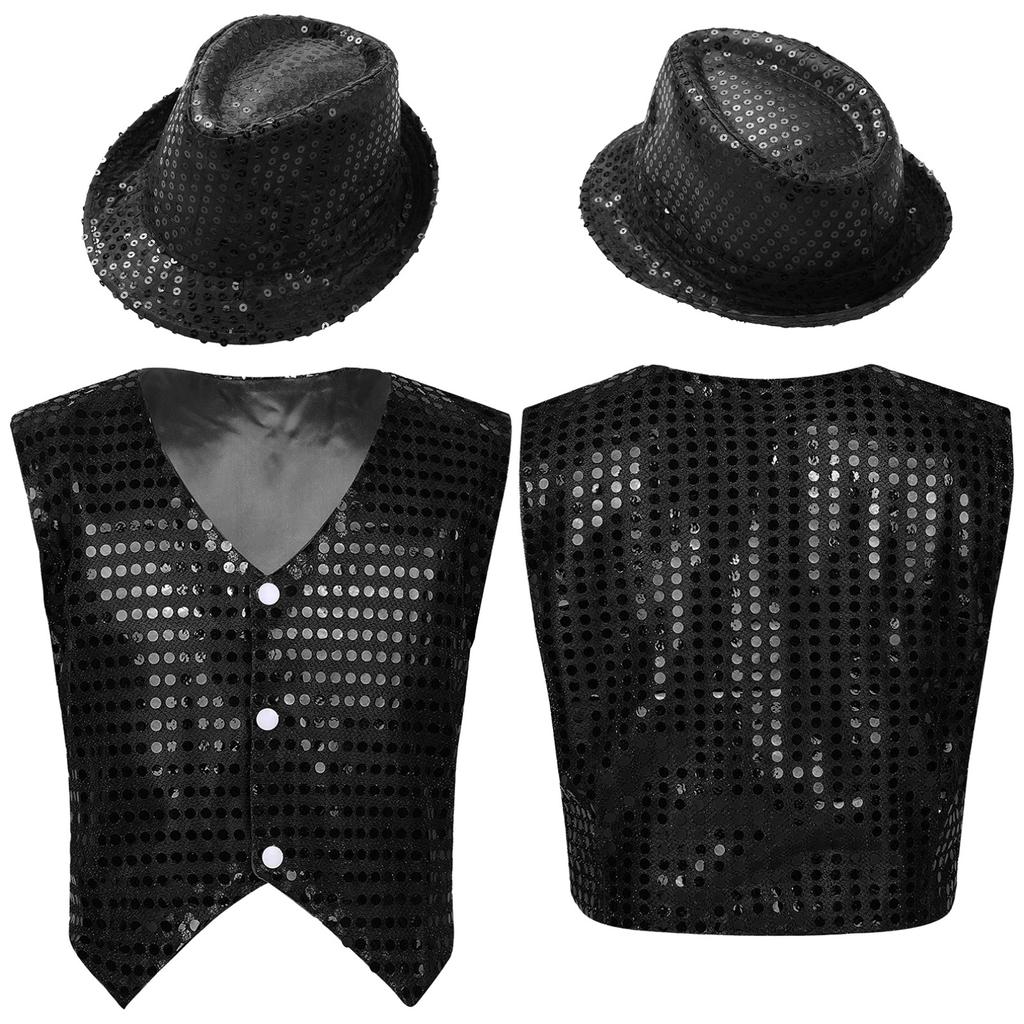 Haut De Danse à Paillettes Scintillantes Garçon/fille – Manches Longues, Boutonnière, Polyester, Pour Jazz, Spectacle