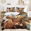 Highland Cow Daisy Bedding Set, Soft Duvet Cover with Rustic Wood Design, Charming Bed Cover Home Decor, Lovely Gift for Single/Double/Queen/King Beds