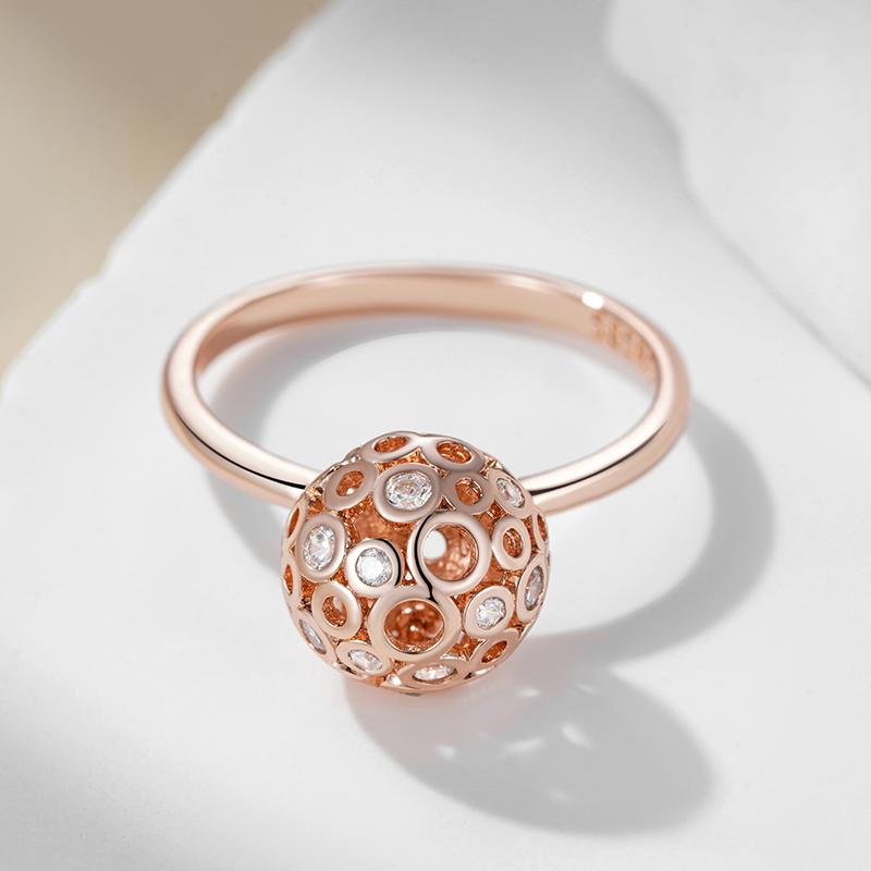 Hollow Round Ball Ring For Women Fashion  Rose Gold Color With Natural Zircon Accessories Unique Everyday Jewelry