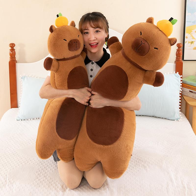 120cm Kreslená velká plyšová hračka kapybara Kawaii Simulace ovoce Zvíře Měkká vycpaná panenka Spací polštář na přenášení Dárek k narozeninám
