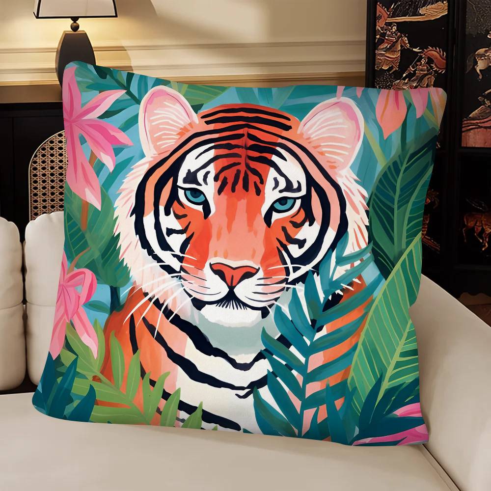 Tropical Rainforest Tiger Pillow Case Fashion Square Pillowcase Bedroom Sofa Room Ins Decoration Leisure