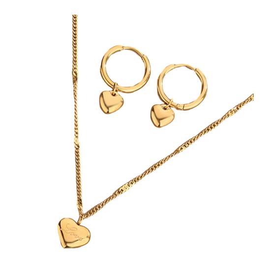 Heart Jewelry Set Golden Heart Necklace Hoop Earrings Set Birthday Anniversary Wedding Gifts