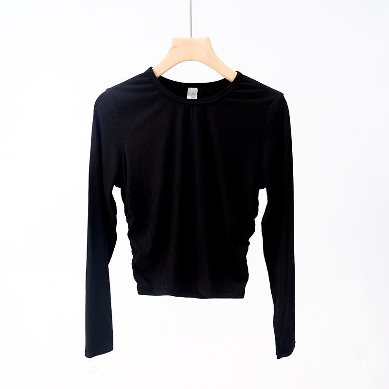 

Топ для йоги и фитнеса с круглым вырезом, длинным рукавом, рубчатый, облегающий, быстросохнущий Size 6 for 110-120 Jin