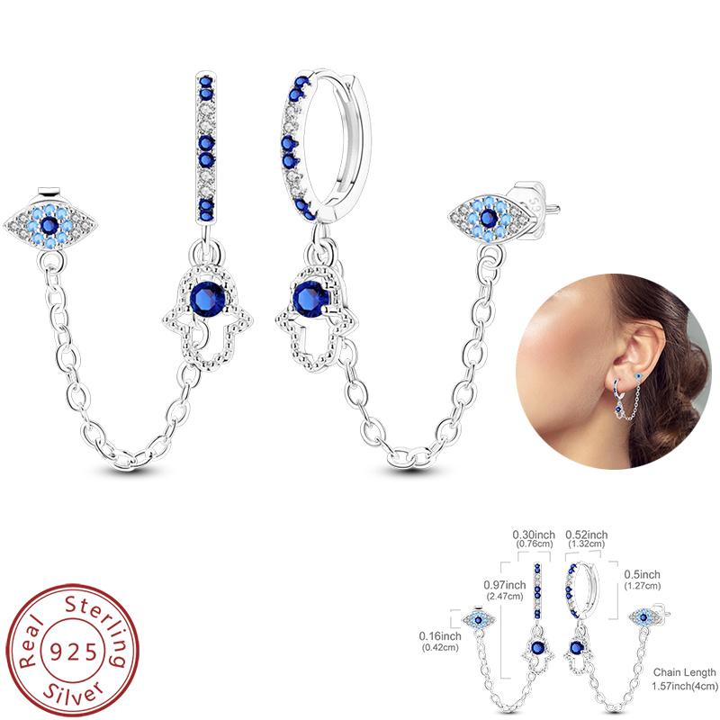 Real 925 Silver Palm Devil's Eye Feather Dream Catcher Design Luxury Earrings Fit For Engagement Fine Jewelry Gifts