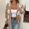 2025 Autumn Winter New European and American Flower Jacquard Pattern Button Front Closure Cardigan Long-sleeved Women's Clothing