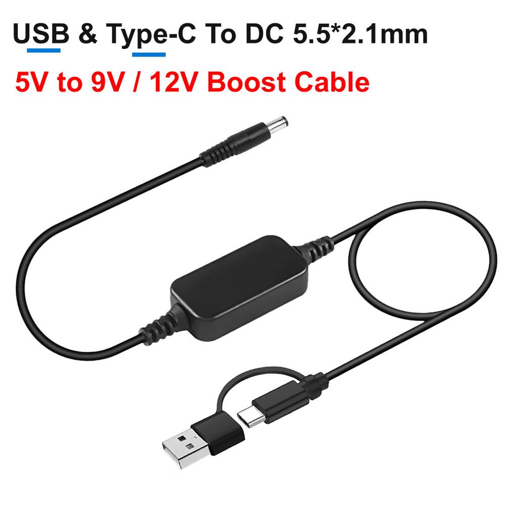 USB Type C to DC 5.5x2.1mm 5V 9V 12V boost Power Supply Cable for Router LED Light Speaker CCTV Camera, USB Charger boost Cable