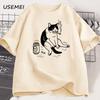 Funny Smoking Cat Meme Tshirt Unisex Cigarette Joke T Shirt Casual Stupid Brainrot Cat Lover Tshirt Humor Kitty Tee Male Clothes