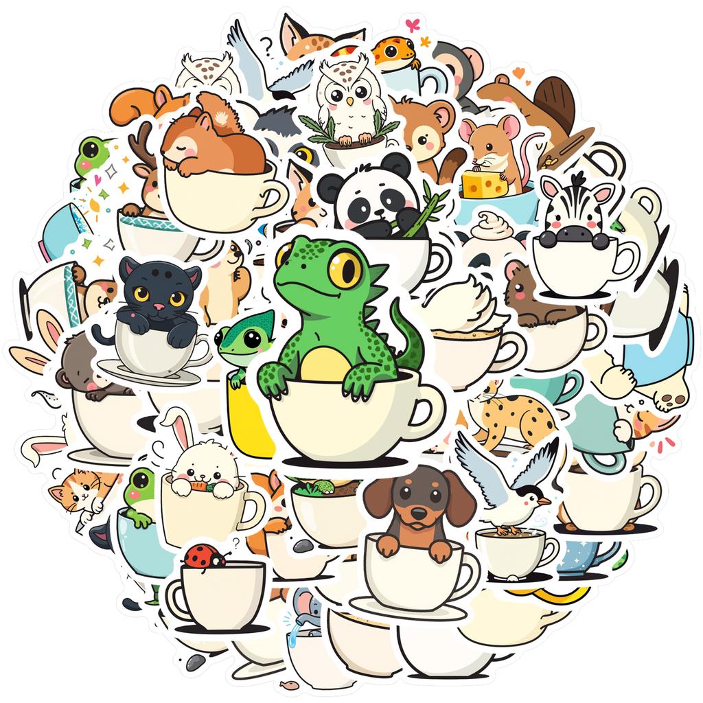 35-100pcs Animal Cup Sticker Album Scrapbooking Decoration Sticker Kawaii Stationery Teacher Reward Stickers Deco Luggage Laptop