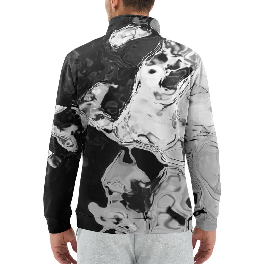 Men's Loose Casual 1/4 Zip Sweatshirt Fashion Printed Long Sleeve Top With Pockets