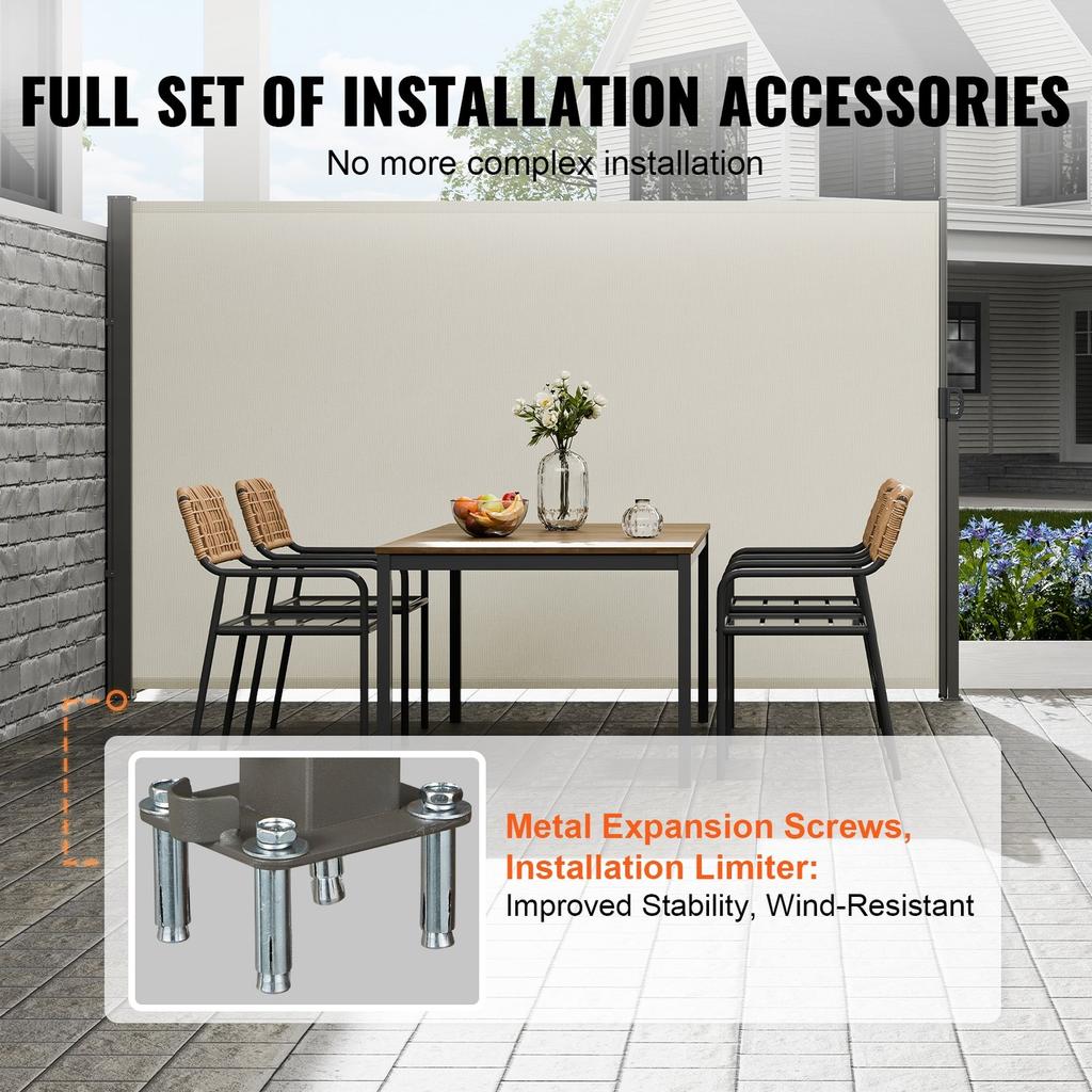 Retractable Side Awning, 71''x 118'' Outdoor Privacy Screen, 180g Polyester Water-proof Retractable Patio Screen, UV 30+ Room Divider Wind Screen for