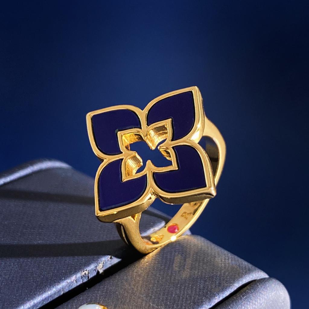 ] Multi-colored Four-leaf Clover Hollow Ring, Four-petal Flower Diamond Ring, Gold-plated Process, Advanced Texture