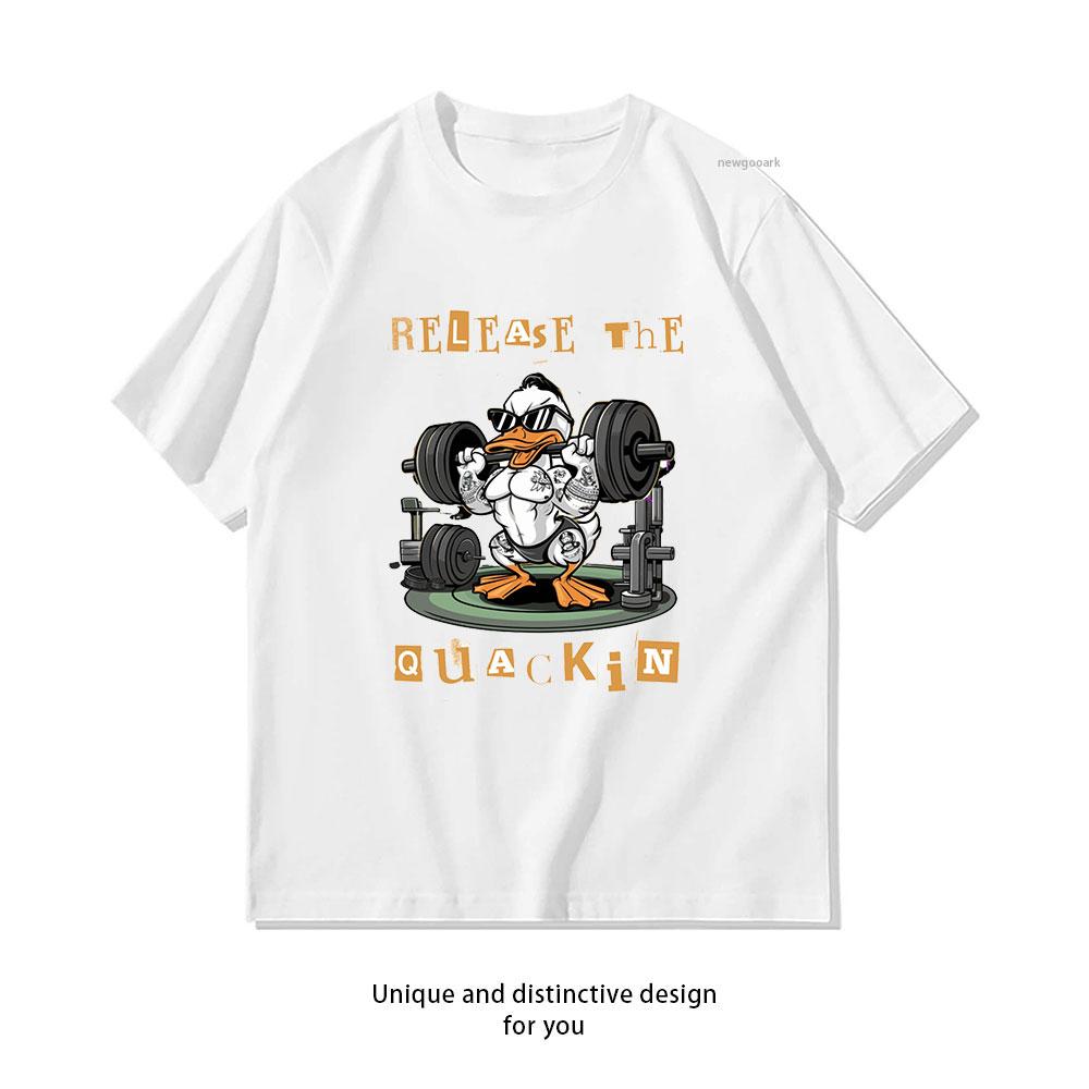 relese the quackin Strong Duck Gym Outfits Gym Lover tshirt woman man Casual cotton printed t shirts ropa hombre S