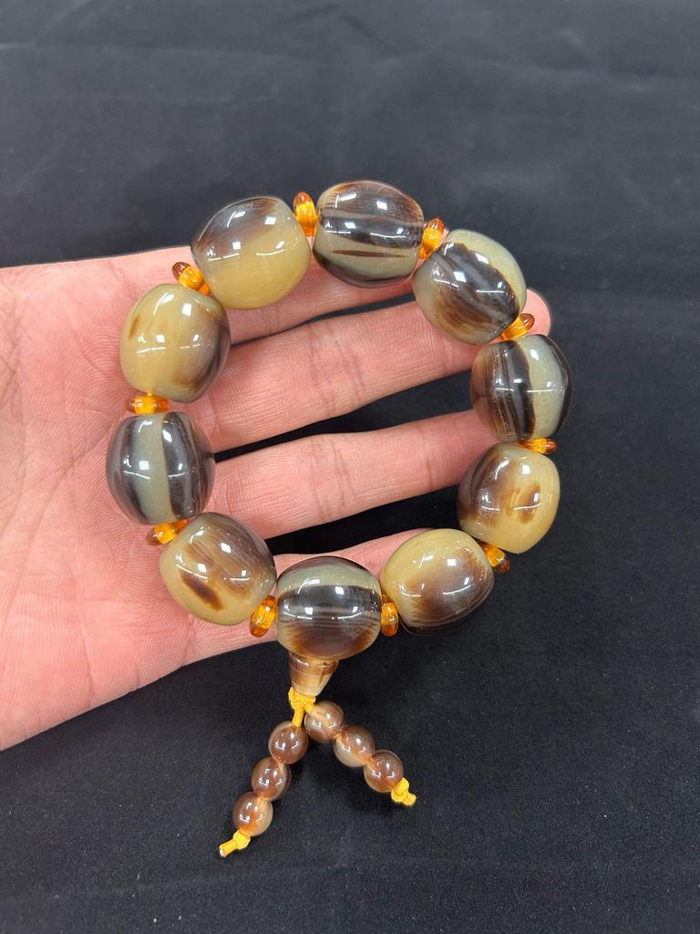 Ox Horn Buddhist Beads Resin Bracelet - Tibetan Yak Inspired Craft