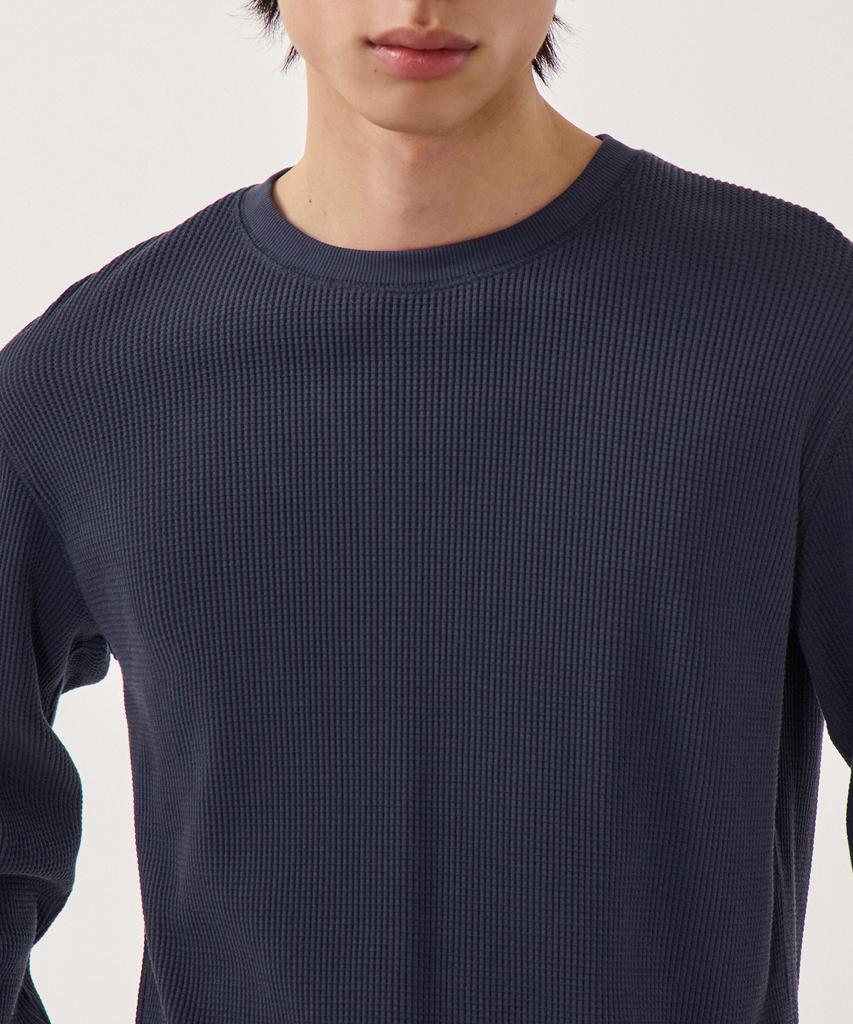 MUSINSA STANDARD Waffle Basic Crew Neck Long Sleeve T-Shirt [Navy]