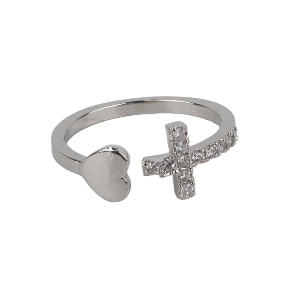 Cross Peach Heart Open Ring Fashionable Finger Ring Adjustable Open Rings Female Jewelry Gift