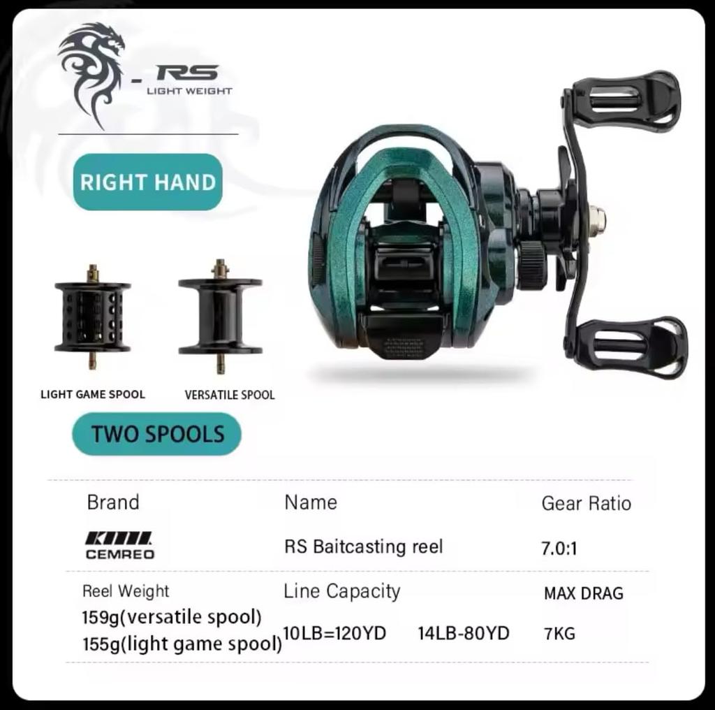 CEMREO RS Lightweight 155g Baitcasting Reel with Finesse BFS Spool, (Right-Handed)