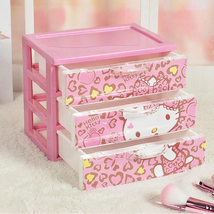 Hello Kitty Leopard Unicorn Melody Pattern Three Layer Drawer Style Storage Box For Jewelry And Makeup Organizer