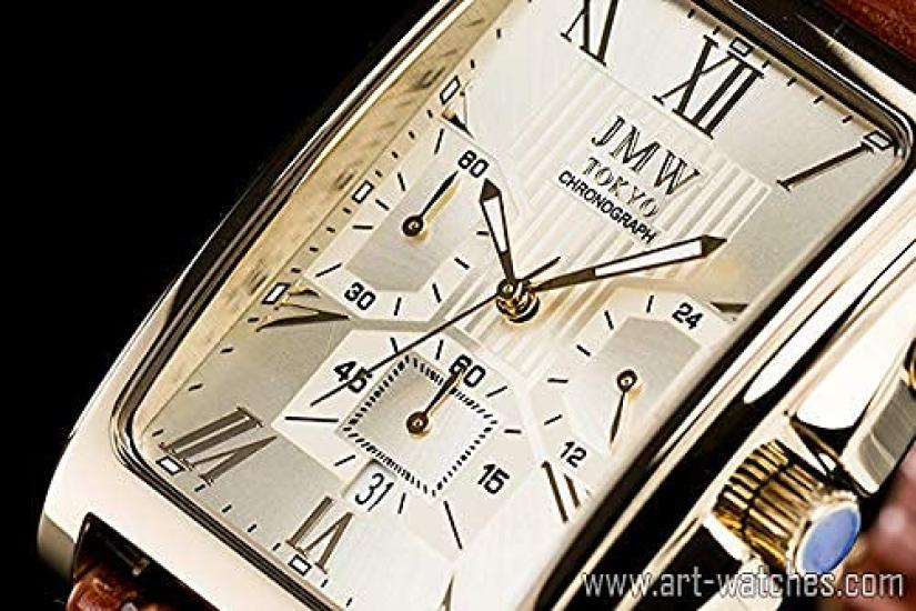 JMW TOKYO Square Gold Square Limited Seiko Quartz Leather Genuine Simple Popular for Day Gift to 300 pieces Men's Watch, & Brown, Rectangular, Men's