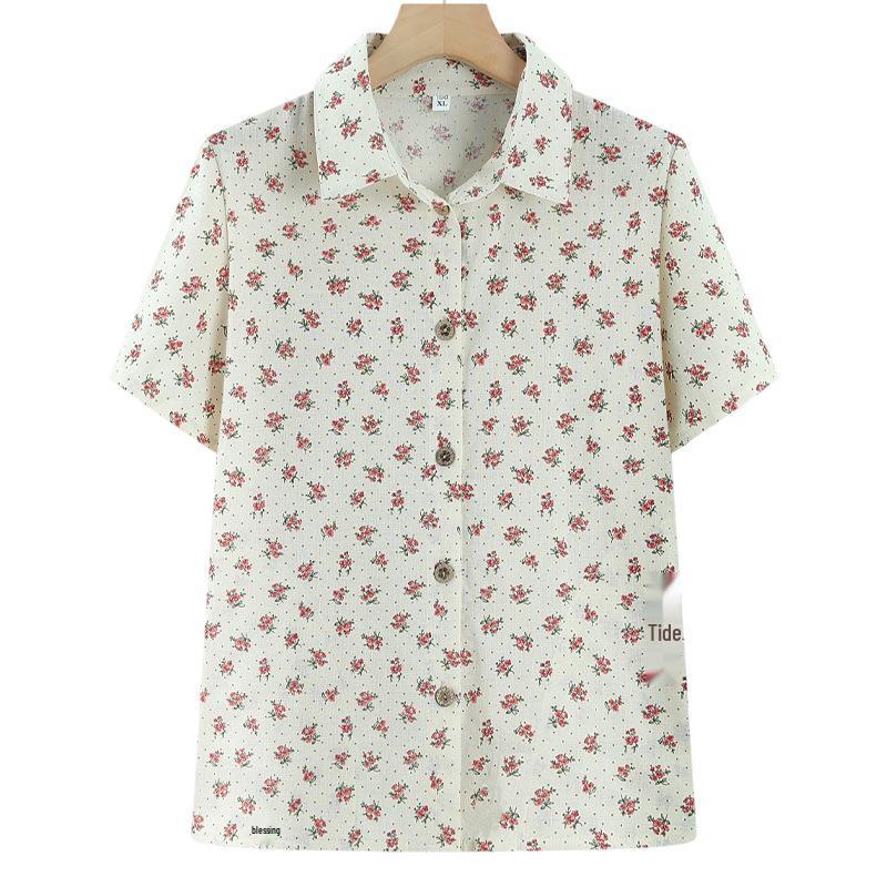 

Grandma s Summer Floral Cotton Cardigan - Short Sleeve Shirt for Middle-Aged & Elderly Women 3XL (recommended 110-125 jin)