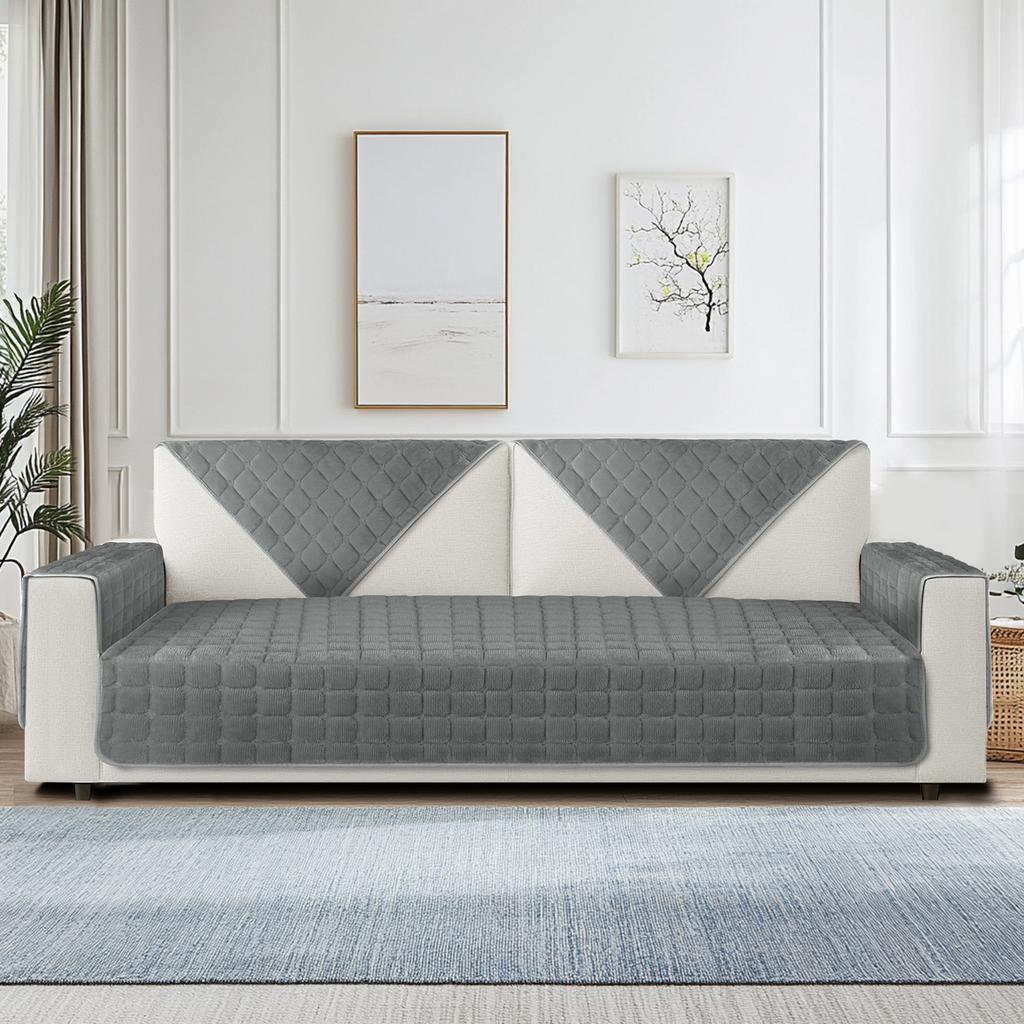 Flannel Quilted Sofa Covers Thick Plush Sofa Slipcover Sofa Cushion Towel for Living Room Furniture Protector for Corner L Shape