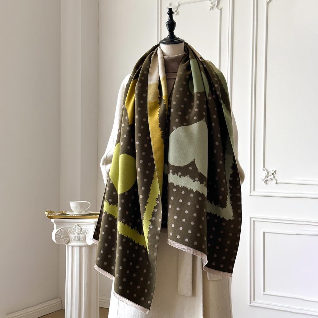Luxury Polka Dot & Heart Print Cashmere Pashmina Scarf for Women - Ultra Warm Winter Thick Shawl | Foulard, Blanket Wrap 