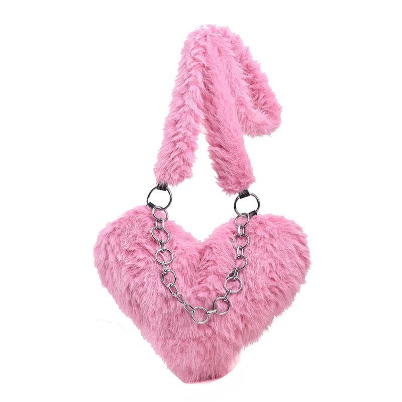 Special-shaped Love Bag Women's New Imitation Fox Fur Armpit Western-style All-matching Single-shoulder Chain