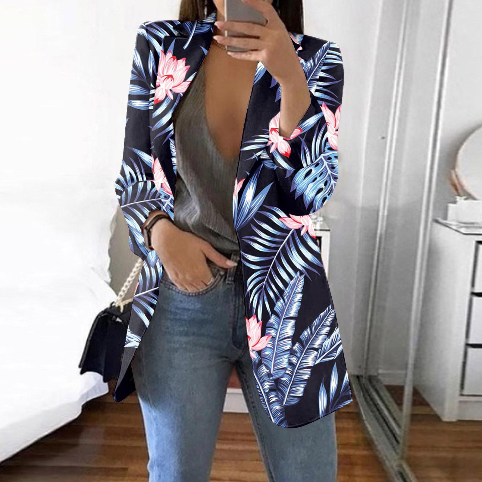 

Жіночий повсякденний модний піджак із довгим рукавом і принтом на ґудзиках XXXL