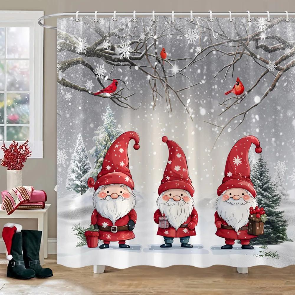 Christmas Elf Shower Curtain Rug Bathroom Set Snowman Fawn Xmas Gift Happy New Year Shower Curtain Set Bathroom Decoration