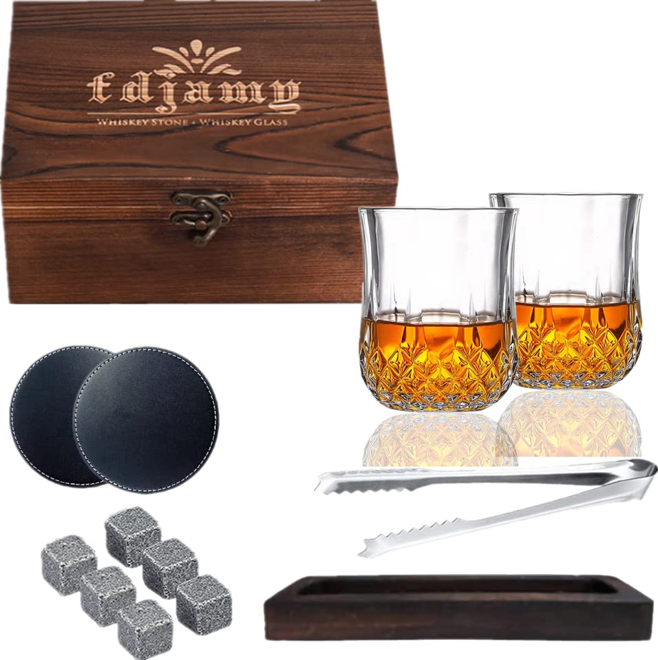 

Yoseka Подарок для Набор из 2 стаканов Рокс 300 мл для виски Пара стаканов для виски и бурбона с виски в деревянном футляре Идеально подходит для подарков на новую работу или день рождения для 2 мужчин