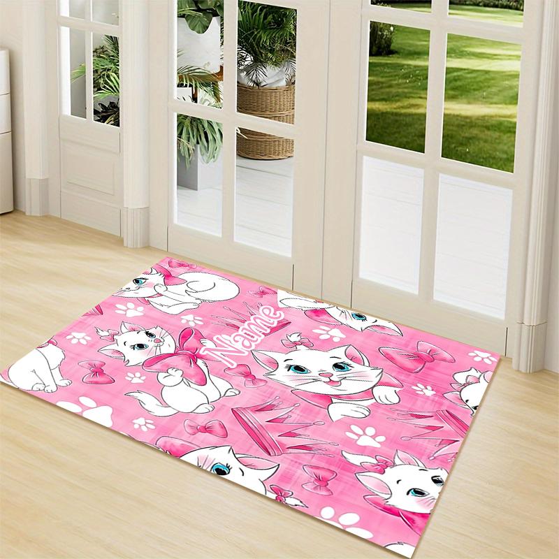 Custom Name Pink Cats Theme Carpet Rug Customizable Soft Washable Anti-Slip Home Living Room Sofa Mats Personalized Rug. 0909415