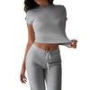 2025 European & American Women's Spring/Summer Solid Color Round Neck Set - Short Sleeve Top & Long Pants