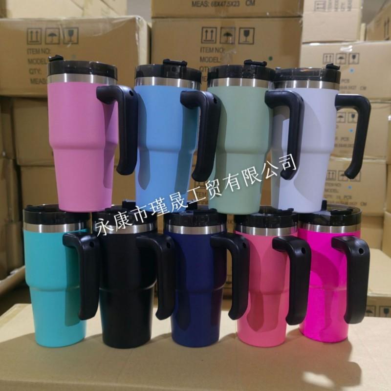Stainless Steel Vacuum Insulated Travel Mug With Handle Straw 20oz Double Wall Cold Retention Cup Car Office