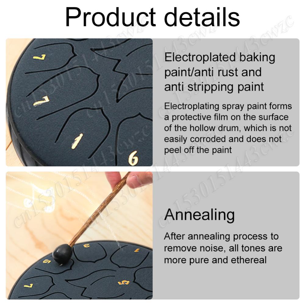 6 Inch 11 Notes Steel Tongue Drum Hand Pan Drum with Drum Bag Music Book Drum Mallets Handpan Drum Sound Healing Instruments